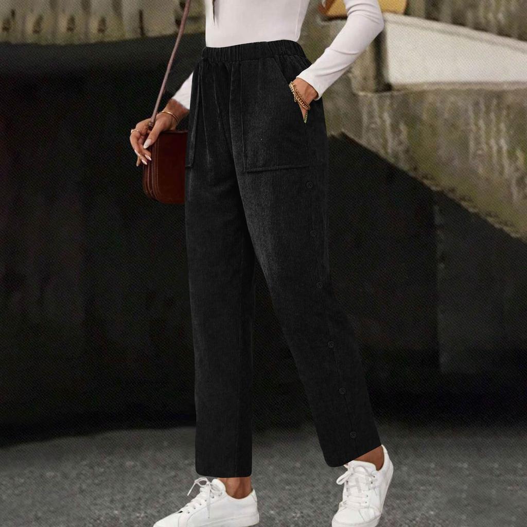 Damen Freizeitmode, Farbe Kordelzug Locker Gerade, Hosen mit Taschen