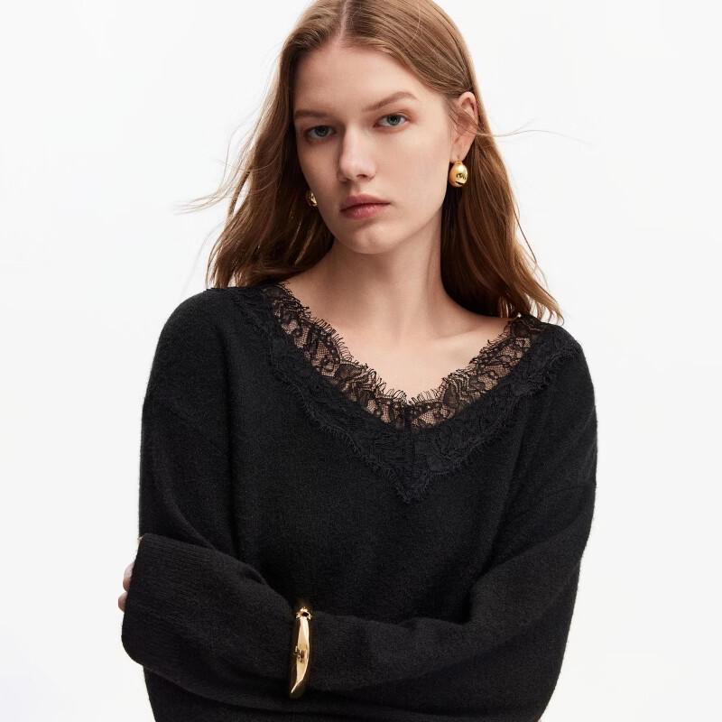 ONLY Women's Lace Trim V-Neck Knit Top