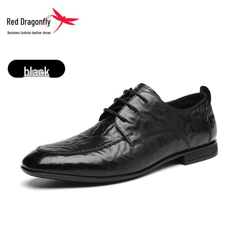 Red Dragonfly Men s Leather Dress Shoes - British Style, Pointed Toe, Soft Sole, Plus Velvet, Autumn Winter 2025 Collection 39