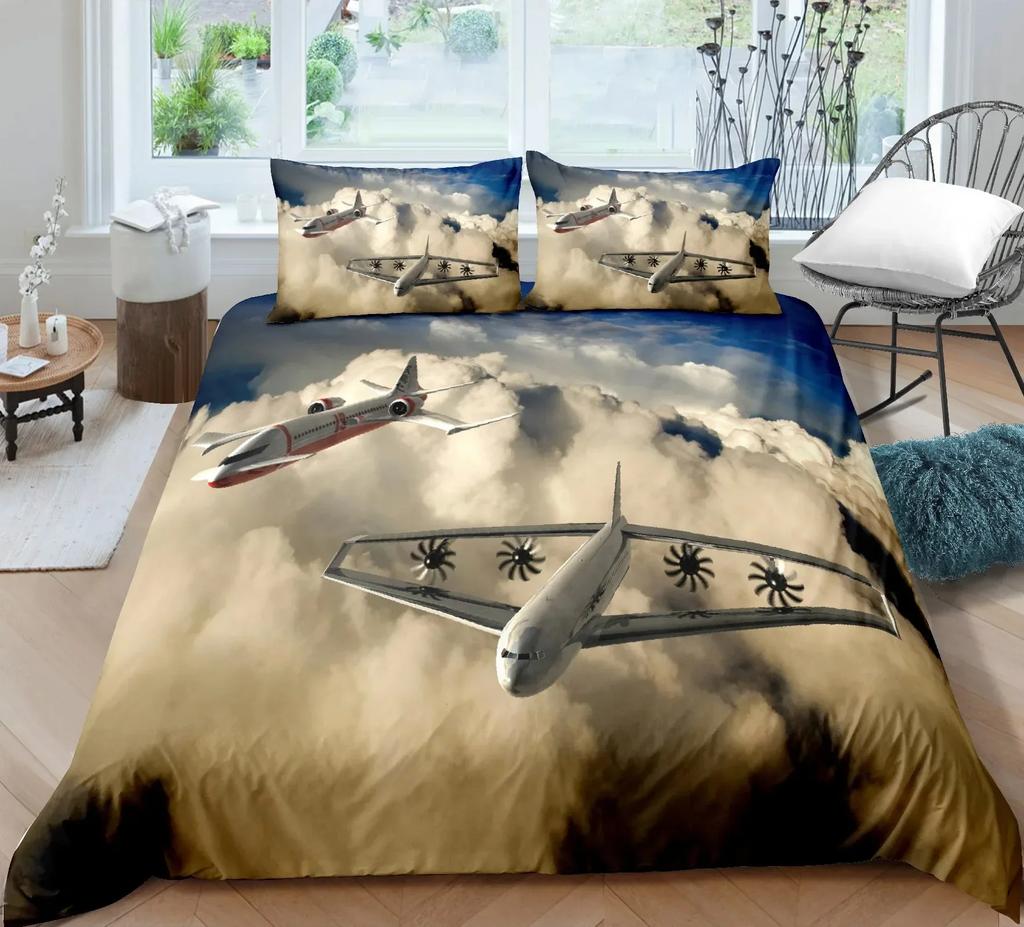 Airplane Fighter Flying Jet Comfortable Duvet Quilt Cover Pillowcase Bedding Set Children Bedroom Decoration Home Textile