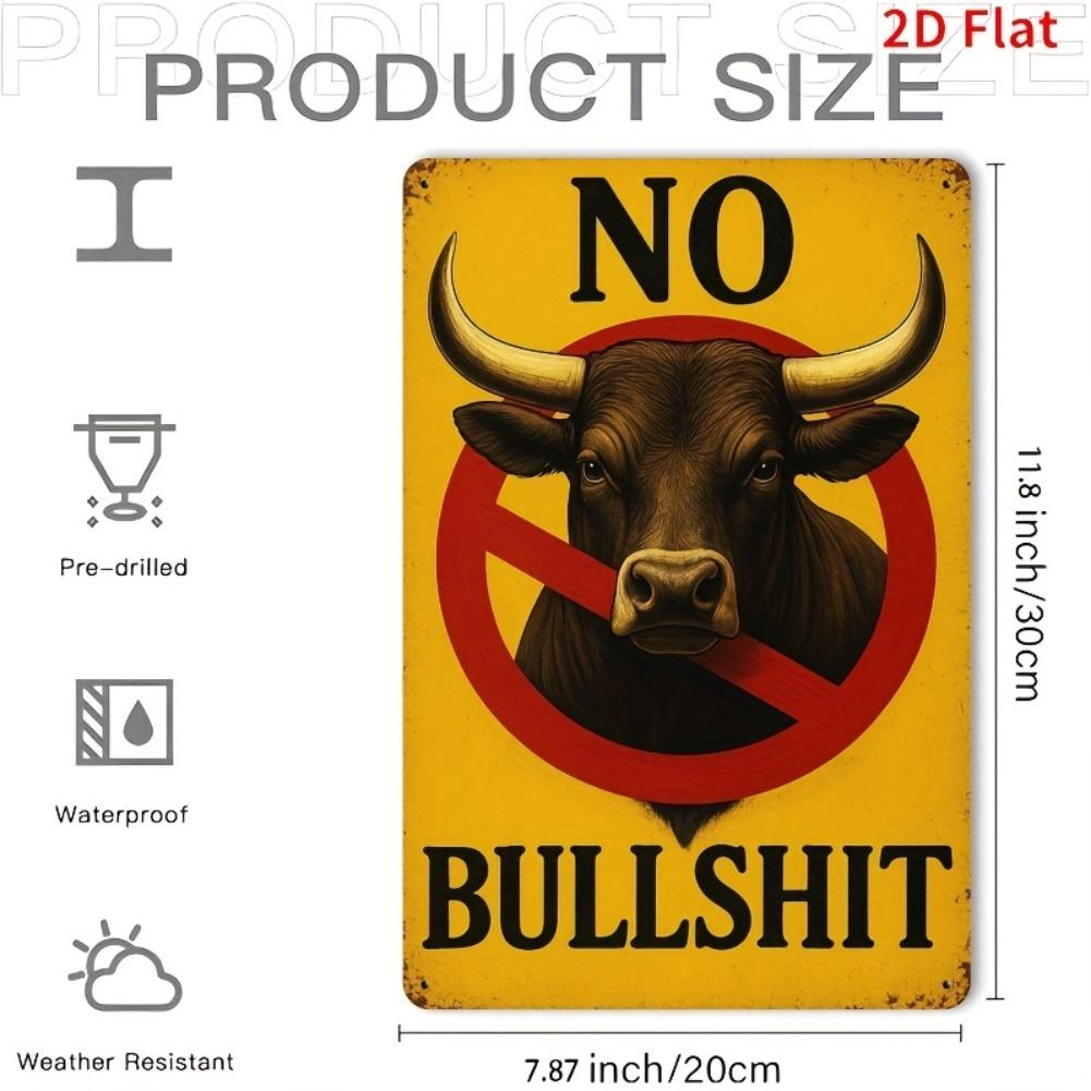 

2D Flat, 1pc 8x12 Inch Art Deco Metal Tin Sign - Vintage No Bullshit Wall Art Plaque with Bold Yellow & Black Design, Durable 30x20cm