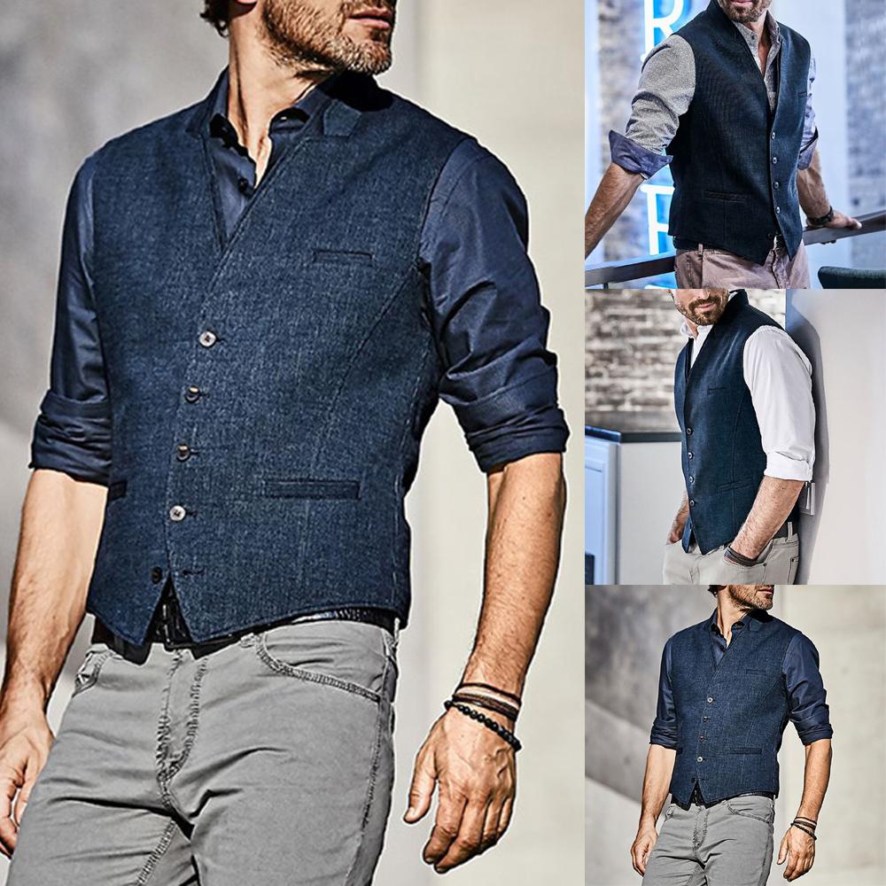 Cicilin Gilet da uomo senza maniche con scollo a V slim fit retrò in