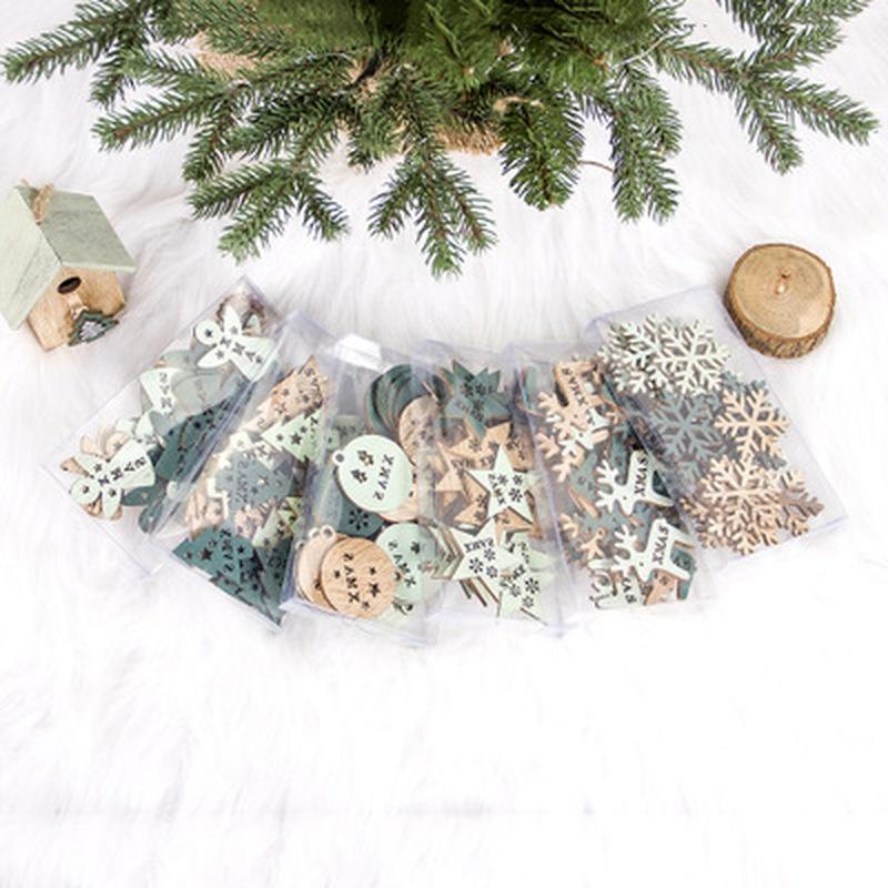 24pcs/set Wooden Christmas Tree Ornaments Snowflakes Stars Elk DIY Christmas Hanging Pendant