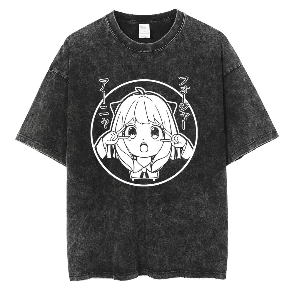 SPYFAMILY Anime Clothing Anya Forger Kawaii Printed Tshirt Men Women Oversized Tshirts Harajuku Unisex Washed Cotton T Shirt S