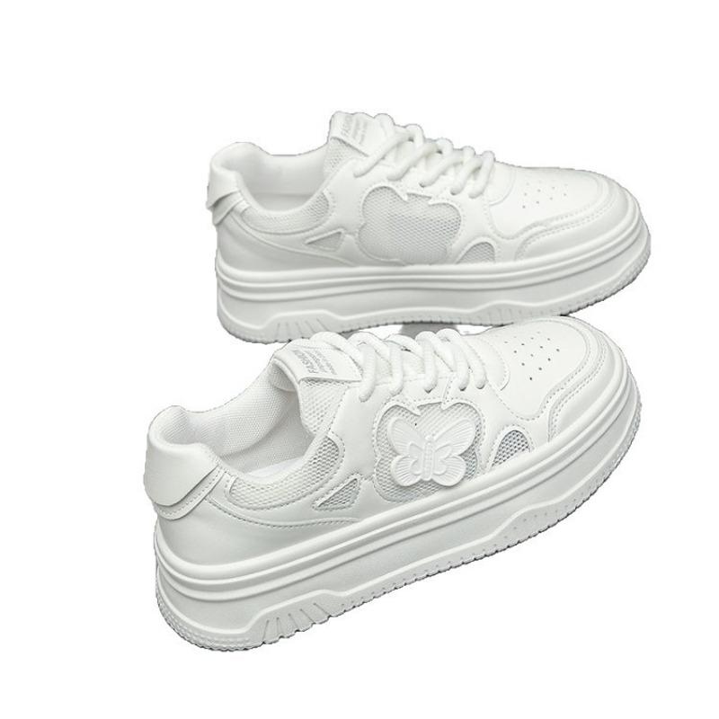 Thick-soled Lace-up Little White Shoes Women's New Solid-color Bow Casual Shoes College-style Versatile Board Shoes