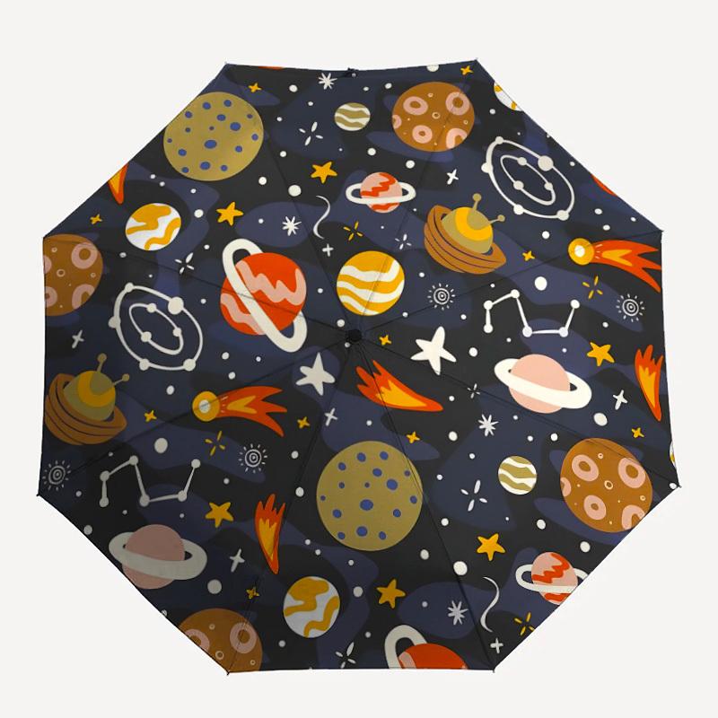 1pc Space Planets Automatic Open/Close Umbrella, Windproof, Folding Compact Umbrella with Lightweight Design for Women/Men067