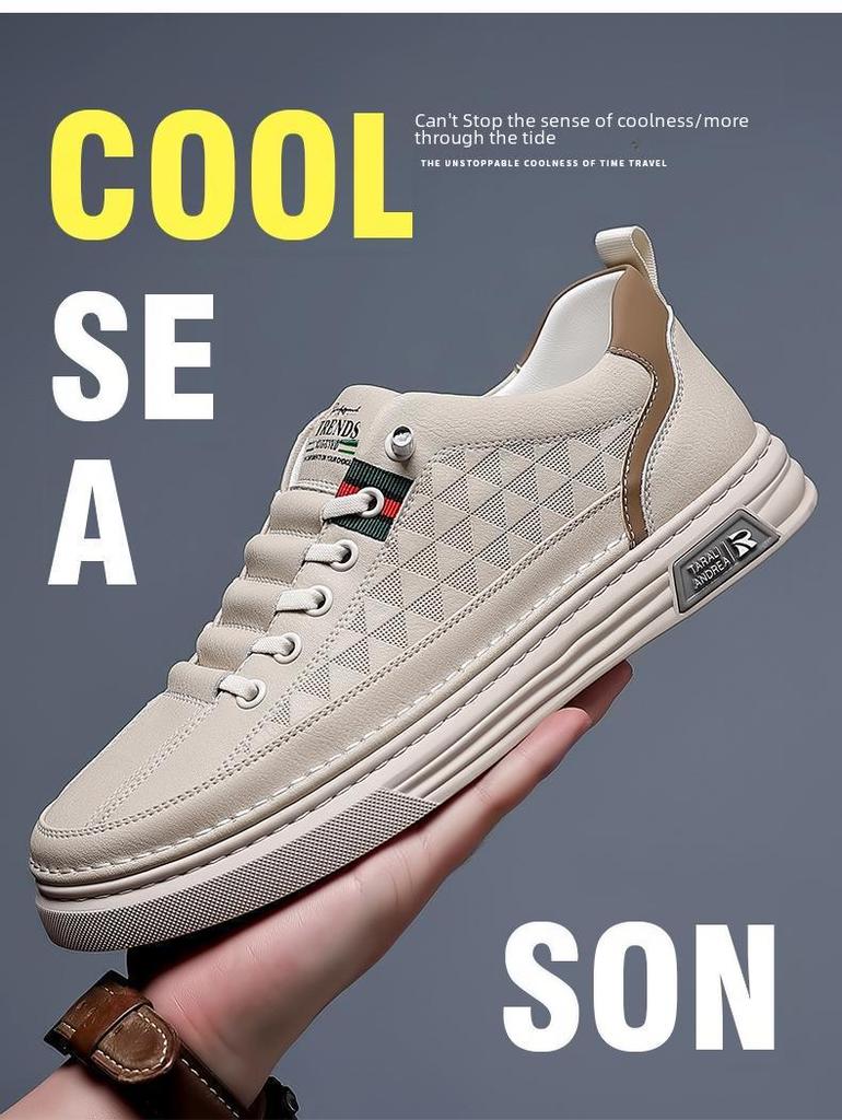 Men's 2025 Summer Breathable Soft Leather Casual White Shoes - Trendy and All-Match Sports Design