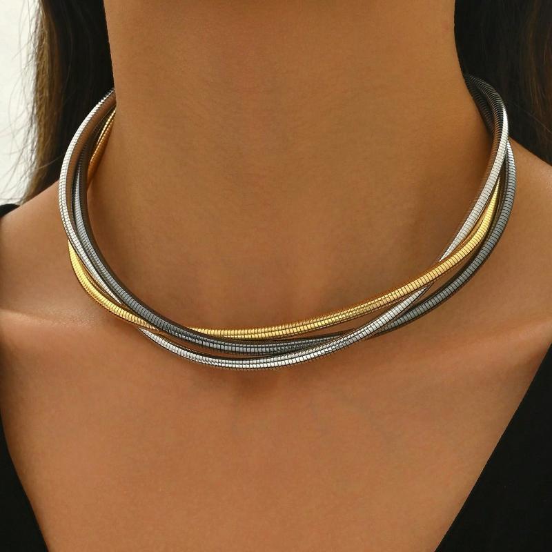 1pc Simple Versatile Snake Chain Necklace, Metal Design Fashionable Jewelry For Women, Suitable For Daily Wear, Hanging Out, And Gatherings