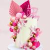 32-teiliges Set rosa Kugeln und Palmenblätter als Kuchendekoration im Boho-Stil für Hochzeiten und Geburtstage