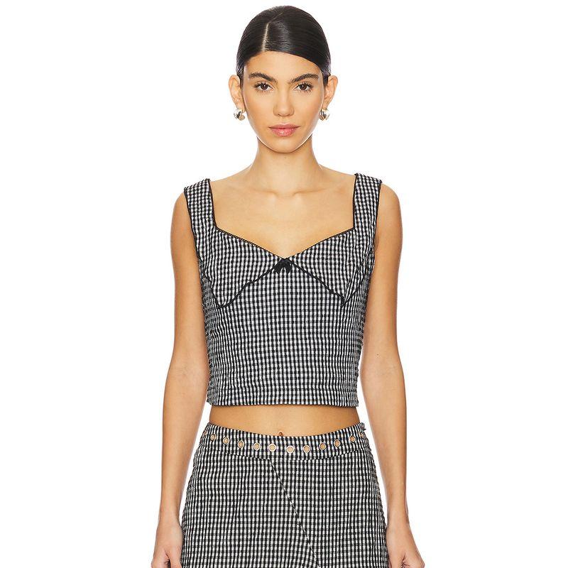 Vichy Style Miaou American Style Sexy Skinny Slimming Plaid Small Sling + Asymmetrical Skirt Two-piece Set
