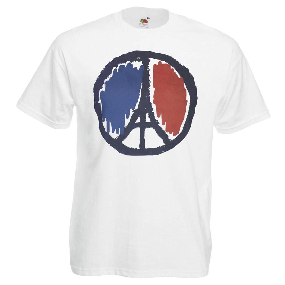 Unisexs White Peace In Paris TShirt French Flag Political Ceasefire One Love S