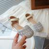 Kids Princess Shoes Rhinestone Bow Korean Style Fashion Breathable Soft Sole 2025 Summer New Half Sandals for Girls Ins Trendy