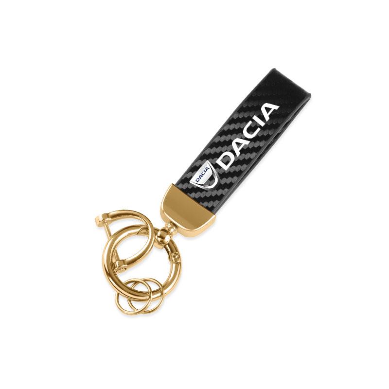 Carbon Leather Luxury Car Logo Keychain Zinc Alloy Emblem Keyring For Dacia Logan Sandero Duster Lodgy Spring Jogger Dokker