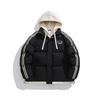 New couple loose hooded cotton-padded jacket, winter black fake two-piece thickened warm cotton-padded jacket