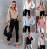 Autumn and Winter Cross V-neck Solid Color Knitted Sweater European and American Women's Clothing Pullover Needle Loose Sweater Women