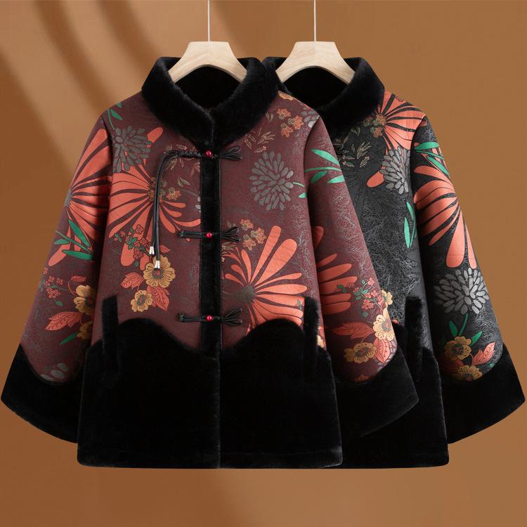 Middle-aged and Elderly People Plus Velvet Thickened Winter Fur Coat Mothers Wear Winter Warm Cotton Coat Grandma Imitation Mink Fur Top