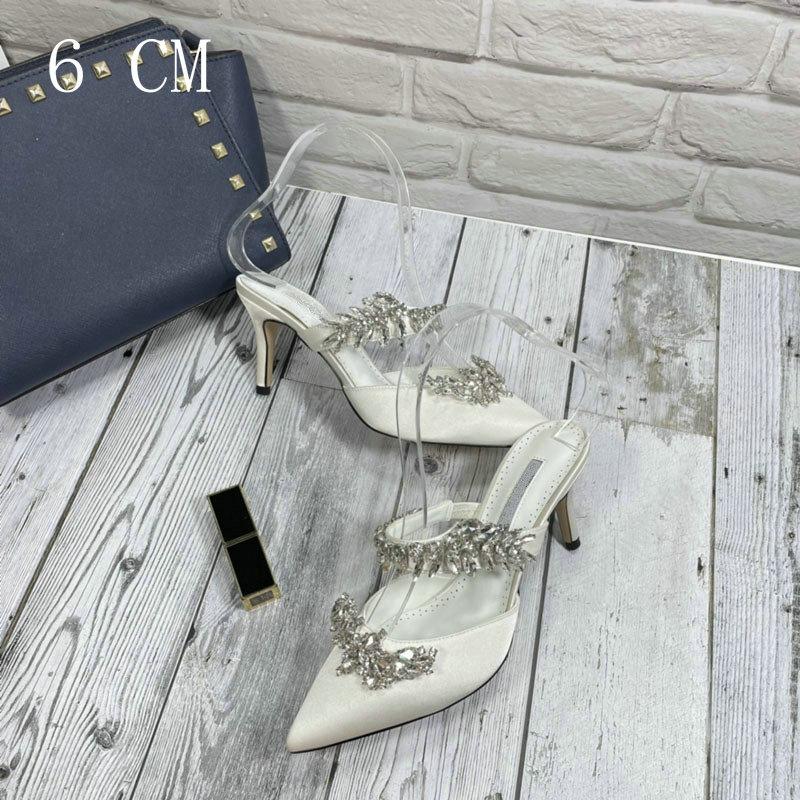 Luxury Crystal Slipper Wheat-Ear Rhinestone Pointed Sandals Silk Satin Covered Head High Heels Slippers Woman