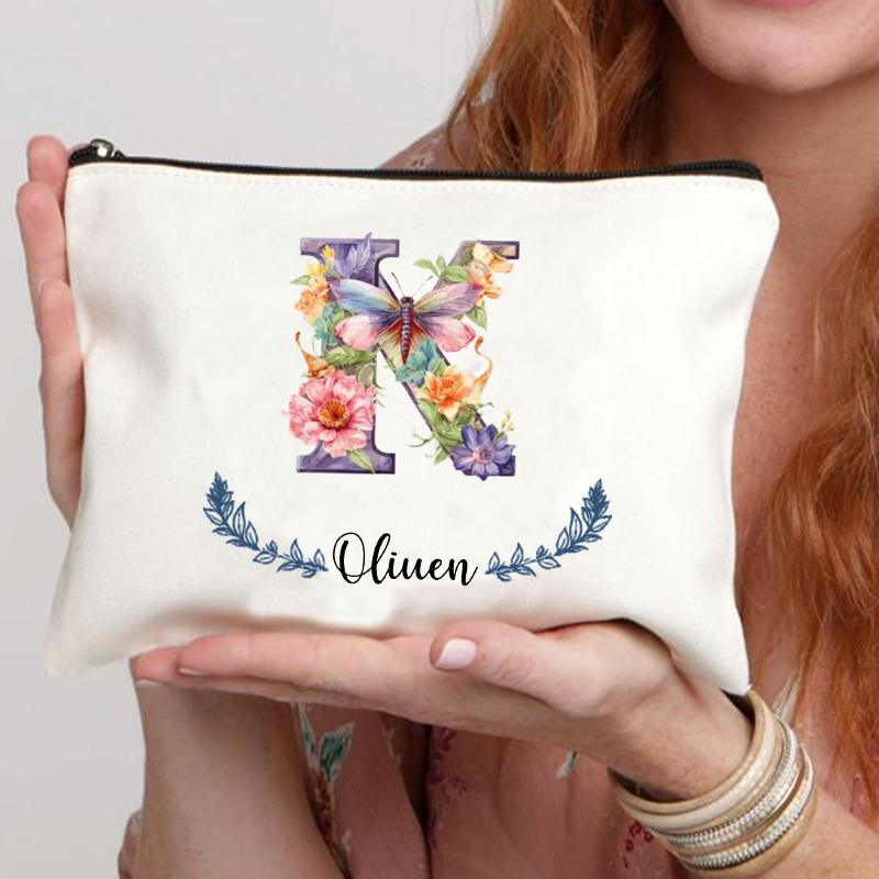Personalized Name Butterfly Cosmetic Case Art Gift for Bridesmaid Teachers Friends Women Makeup Bag Bachelorette Party Gift