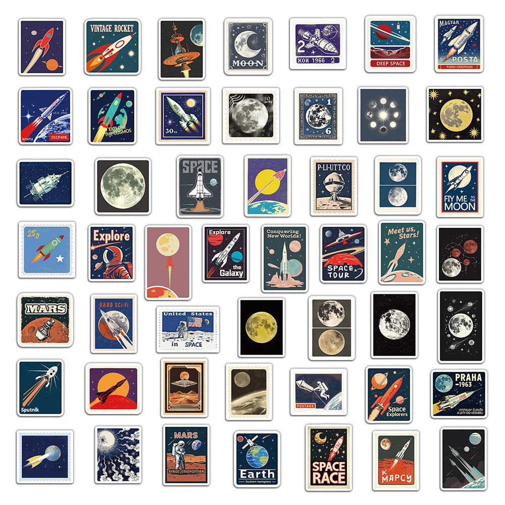 50PCS Space Travel Planner Stickers Planet Rocket Exquisite Handbook Phone Case Laptop Luggage Waterproof Stickers