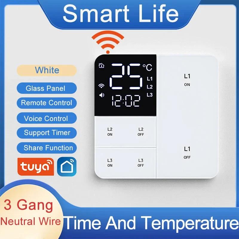 Smart Wifi Schalter mit Temperatur- und Zeitanzeigefunktion 100-250V 1/2/3fach Wandschalter mit Tasten Timing Fernbedienung