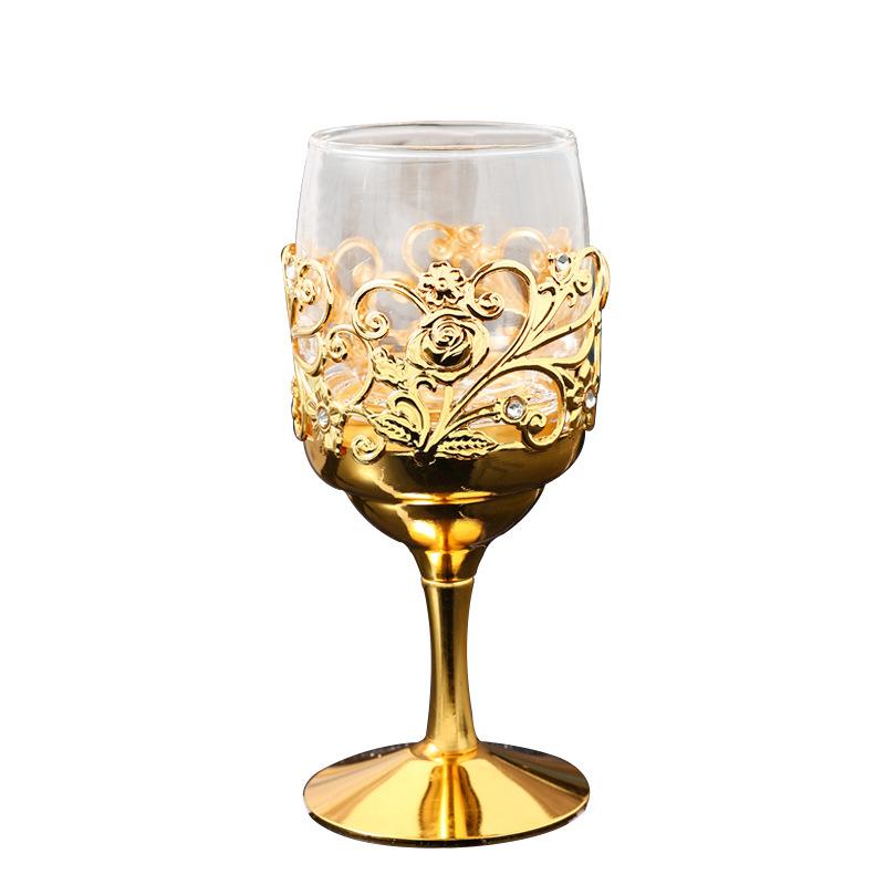 Golden Goblet Wine Glass Elegant Vintage Wine Cup Hollow Golden Wine Drinking Goblets for Housewarming Festive Gift