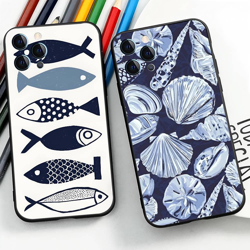 Blue Ocean For IPhone 13,17,11,12,16,14,15,Plus,Pro Max Soft Silicone Black Phone Case