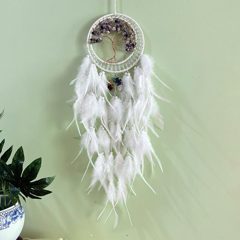 Handmade Crystal Stone Wind Chimes Dream Catcher Colorful Feathers Bedroom Hanging Ornaments Wall Pendants Festival Party Gifts