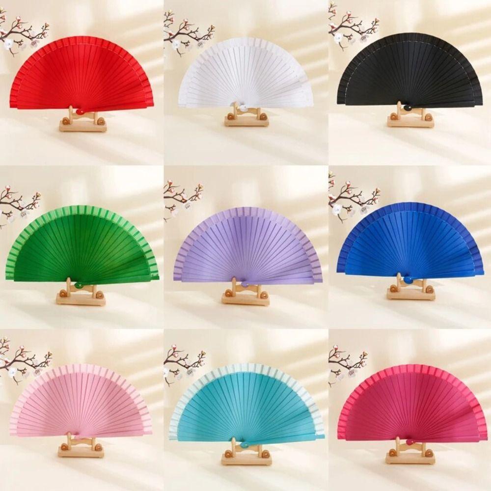 Classical Simple Spanish Plain Fan Solid Color Art Craft Pure Wood Folding Fan Handmade Decorative Props Fan Props