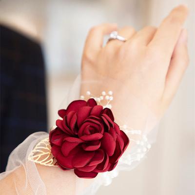 Wrist Corsage Wedding Bracelet for Bridesmaid Burgundy Silk Wrist Corsage Bridesmaid Sisters Hand Flowers Men Boutonniere