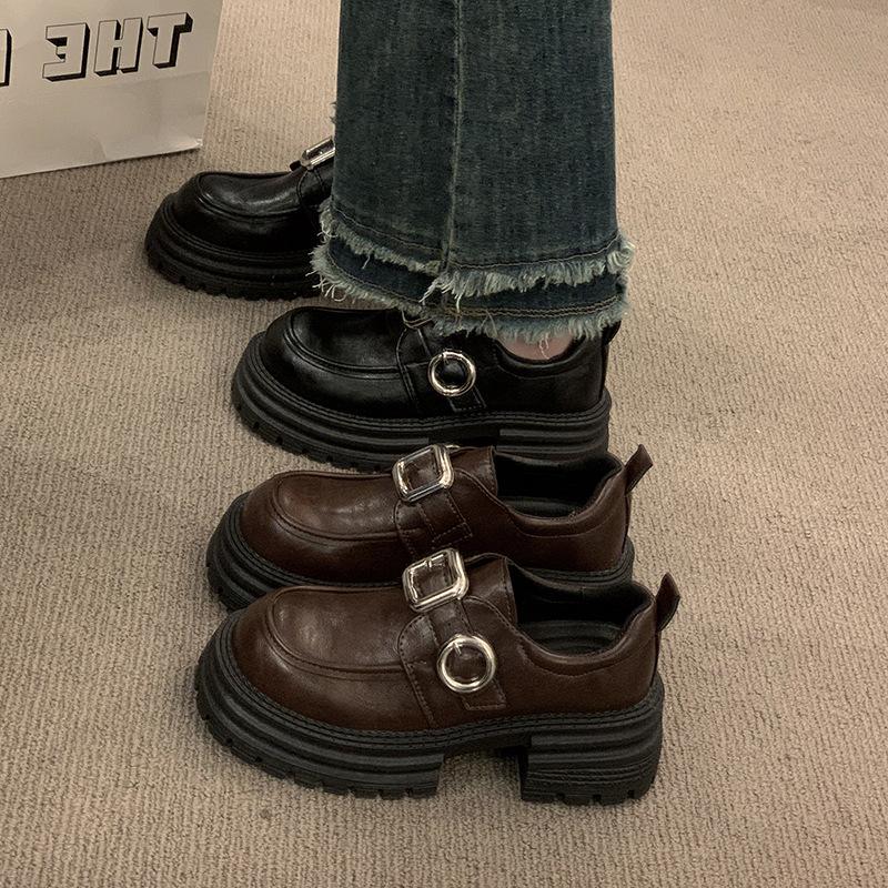 Platform Loafers Women's Spring 2025 New British Style Round Head Casual Single Shoes Small Muffin Shoes Leather Shoes