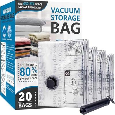 Pacote com 20 Sacos de Compressão para Roupas (4 Gigantes, 4 Grandes, 4 Médios, 8 Pequenos) - Perfeito para Armazenamento de Edredons, Cobertores, Colchas, Travesseiros e Roupas - Tr