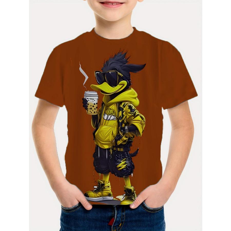 

Детская стильная футболка с 3D цифровой печатью и мультяшным узором утки, с коротким рукавом и круглым вырезом, повседневная футболка с животным принтом для мальчиков 170