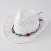 Unisex Hollow Out Woven Straw Cowboy Hat With Turquoise Shell Bead Band