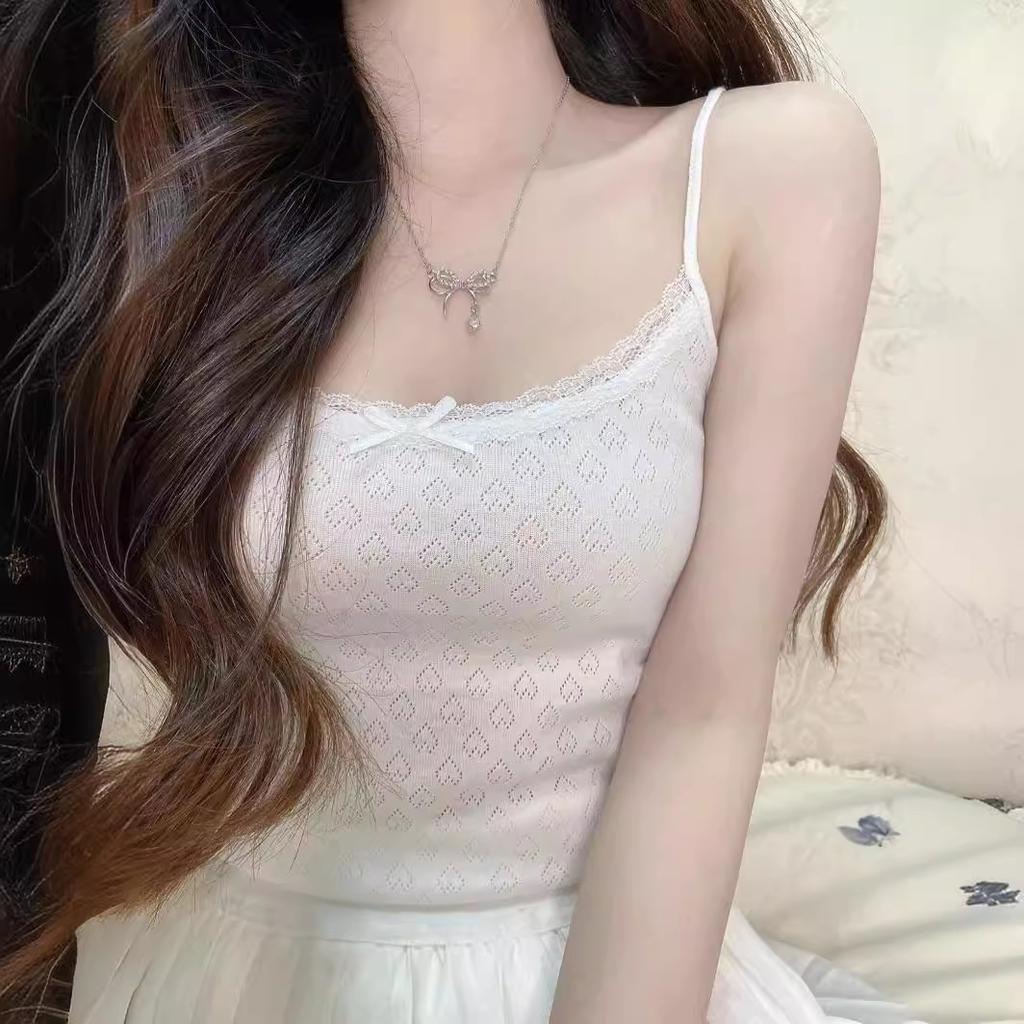 Puro Desiderio Pizzo Fiocco Top Halter da Donna Indossare Gilet Lungo All'Interno Senso del Design di Nicchia Spice Girls Estivo