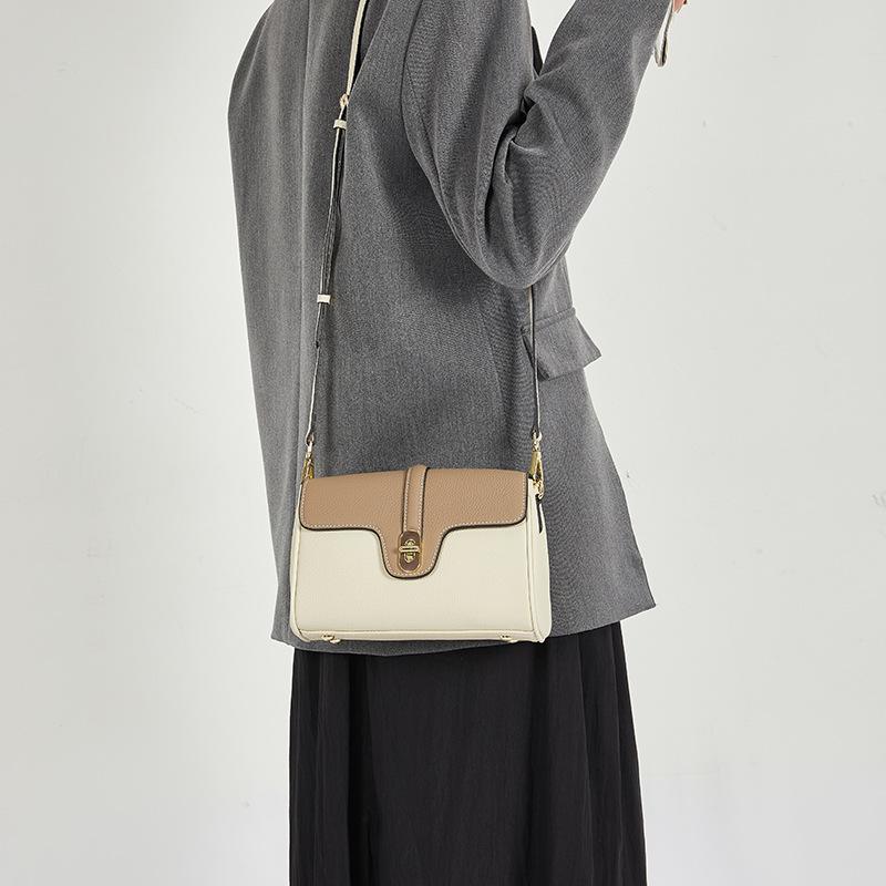 Neue Damentasche aus echtem Leder mit kontrastierenden Farben, einfache und vielseitige kleine quadratische Tasche, hochwertige Umhängetasche mit einer Schulter, Damentasche