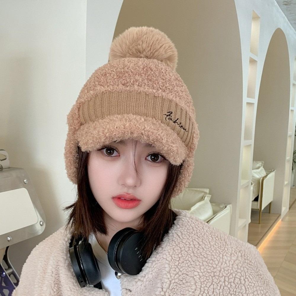 Solid Color Warm Earmuffs Cap Windproof Pompom Plush Beanie Fashion Ear Flap Protection Hat  Women