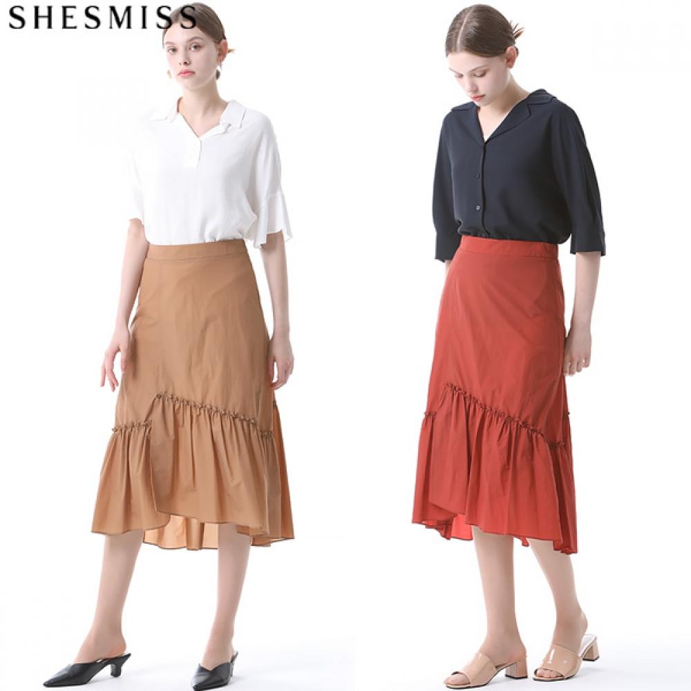 

She S miSS Unbalanced Slit Flare Cotton Skirt Red (RE)/55