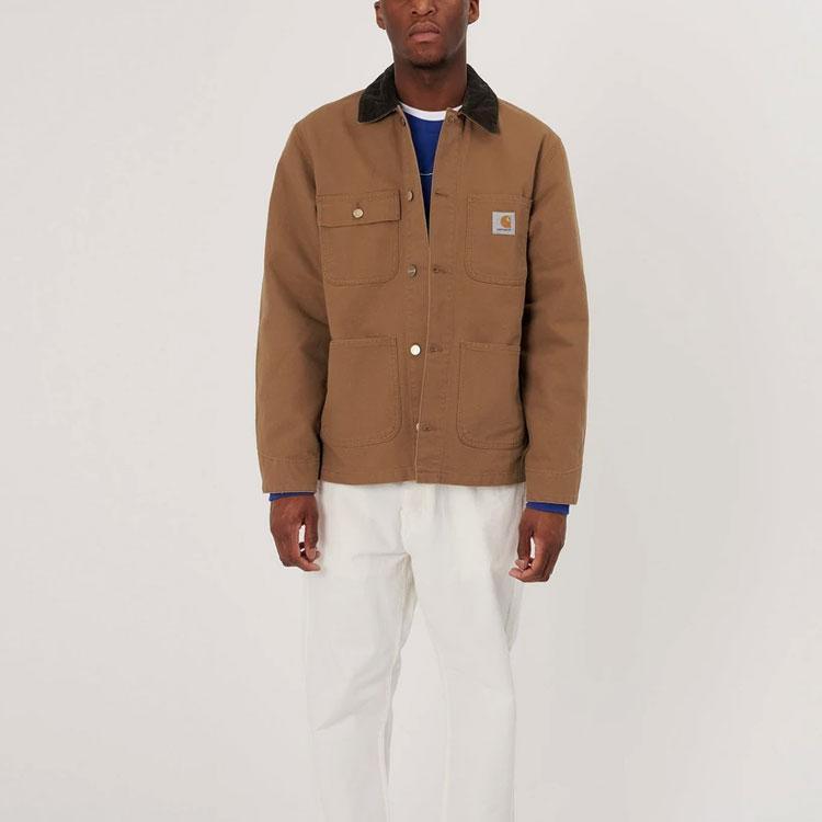 Carhartt WIP SS21 Michigan Jacket Classic American Vintage Solid Color Pocket Label Logo Corduroy Collar Michigan Work Jacket I026480-HZ-02