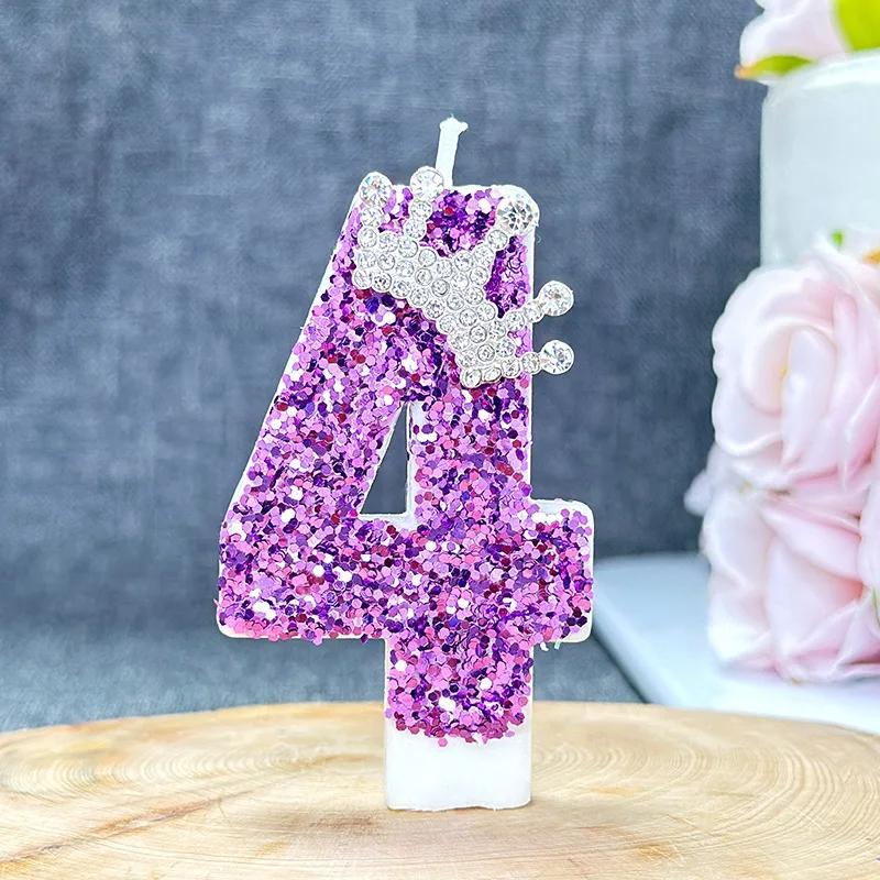 Purple Crown Birthday Candles Number 0 To 9 Princess Cake Decoration Candles Anniversary Party Decorations 0123456789