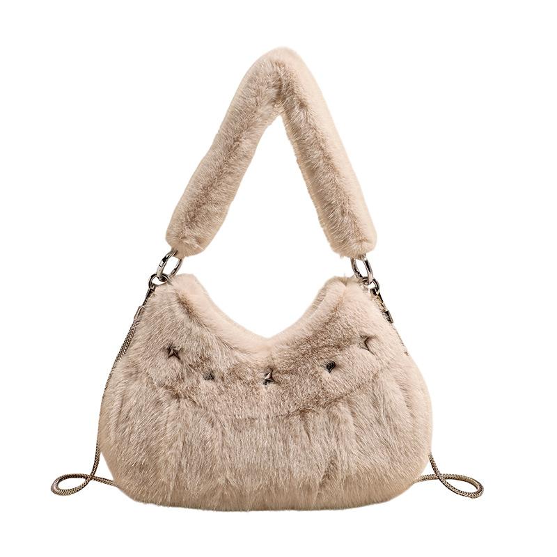 Versatile Plush Simple and Exquisite Messenger Bag, Advanced Design Sense 2025 Autumn and Winter Women's One-shoulder Portable Dumpling Bag