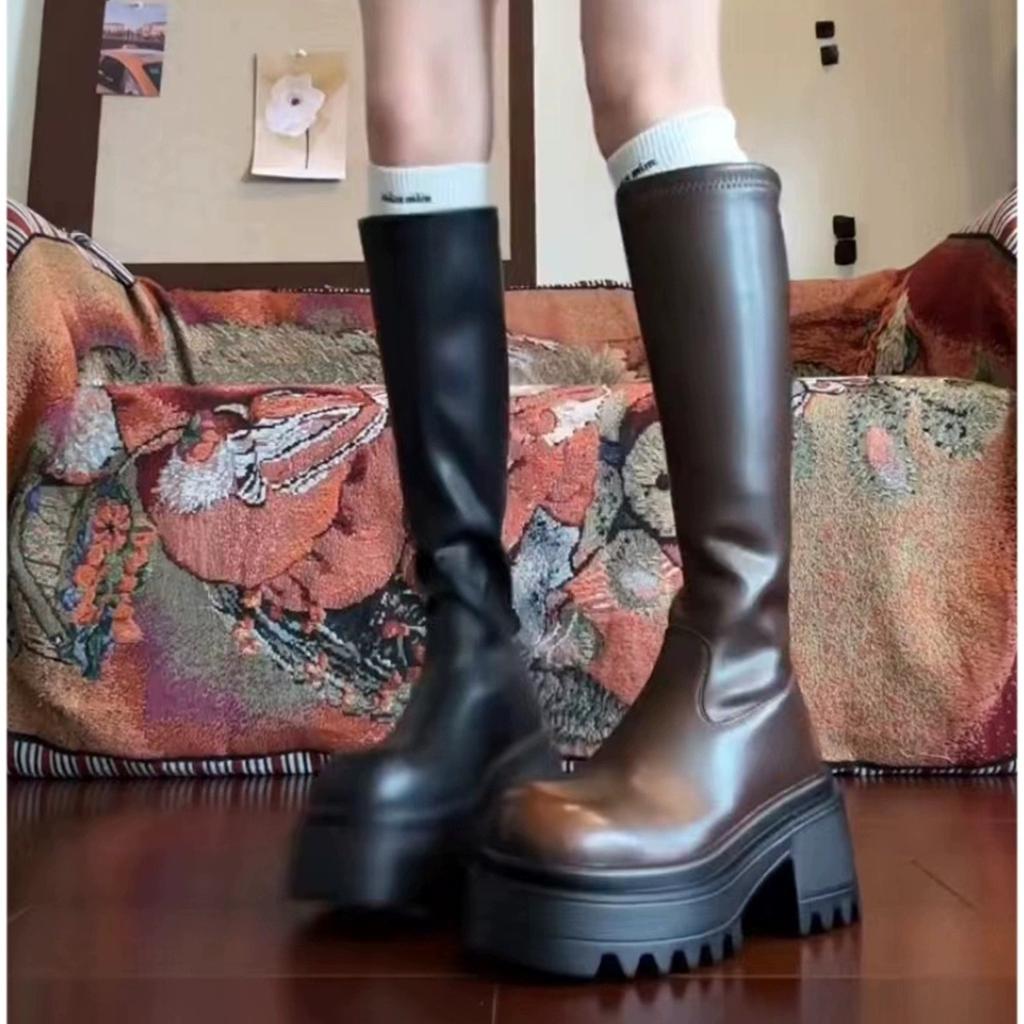 Long tube boots for women 2024 new spring and autumn thick soled knee high knight boots