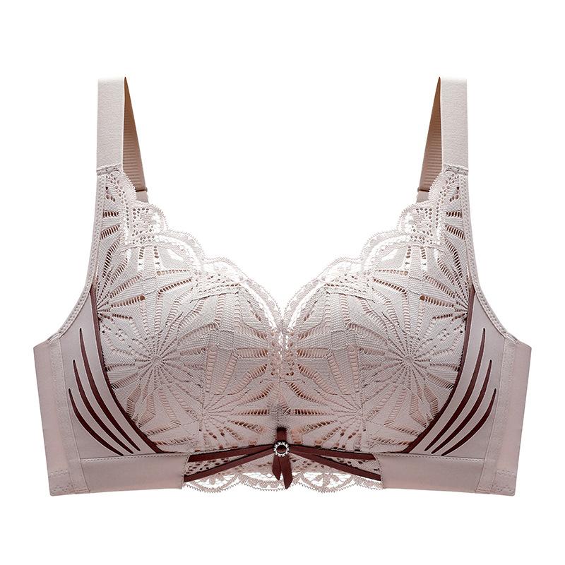 

Шелковое нижнее белье для женщин без косточек, с поддержкой и сбором груди, предотвращающее провисание, регулируемый кружевной латексный бюстгальтер 38/85B бежевый