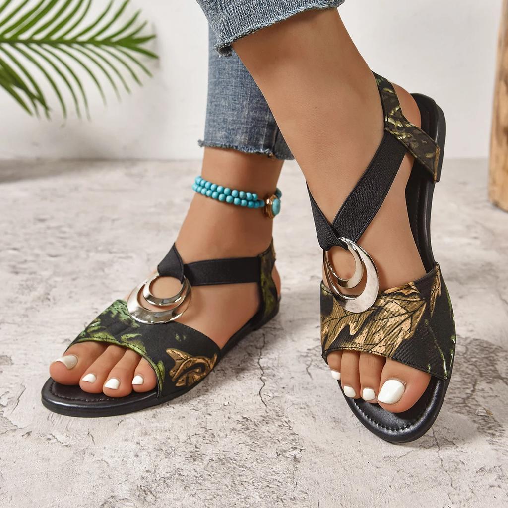 Fashion Fashion New Metal Decoration Women Sandals 2025 Summer Snake Print Gladiator Shoes Woman Comfort Casual Med Heels Sandals Woman