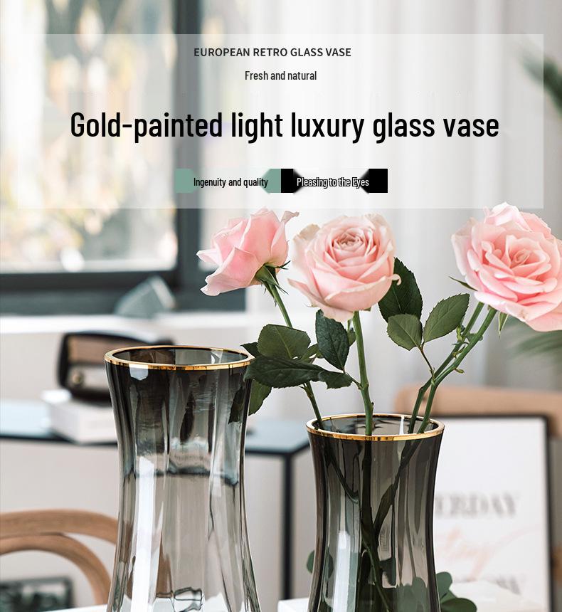 Gold-Painted Transparent Glass Vase for Fresh or Dried Flowers - Nordic Style Flower Arrangement Ornament