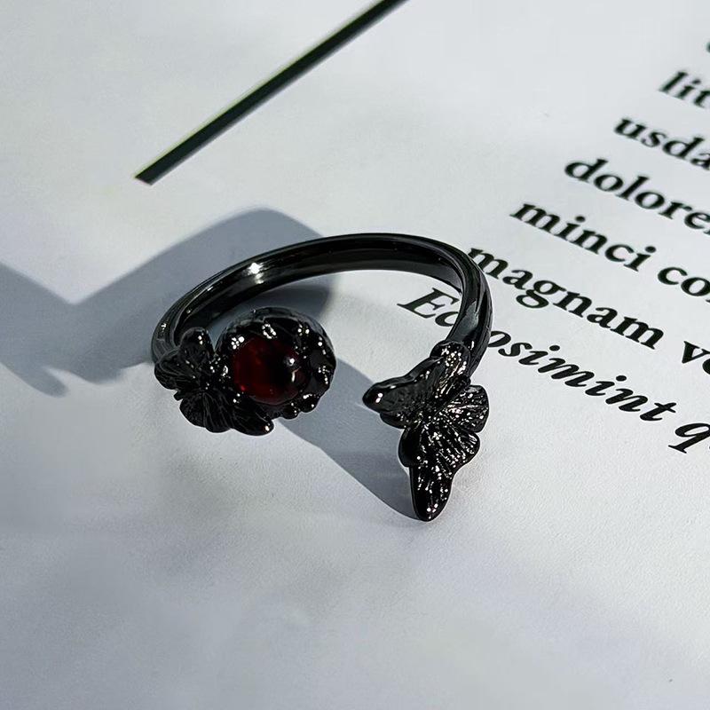 

Phantom Exotic Butterfly Niche Gothic Wind Zircon Dark Ring Genderless Wind Blood Moon Punk Stacked Wearing Index Finger Ring Adjustable opening