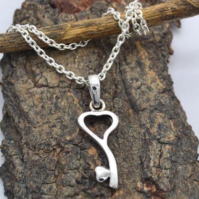 Silver Charm Jewelry Solid 925 Sterling Silver Heart Key Pendant Necklace Unisex Jewelry