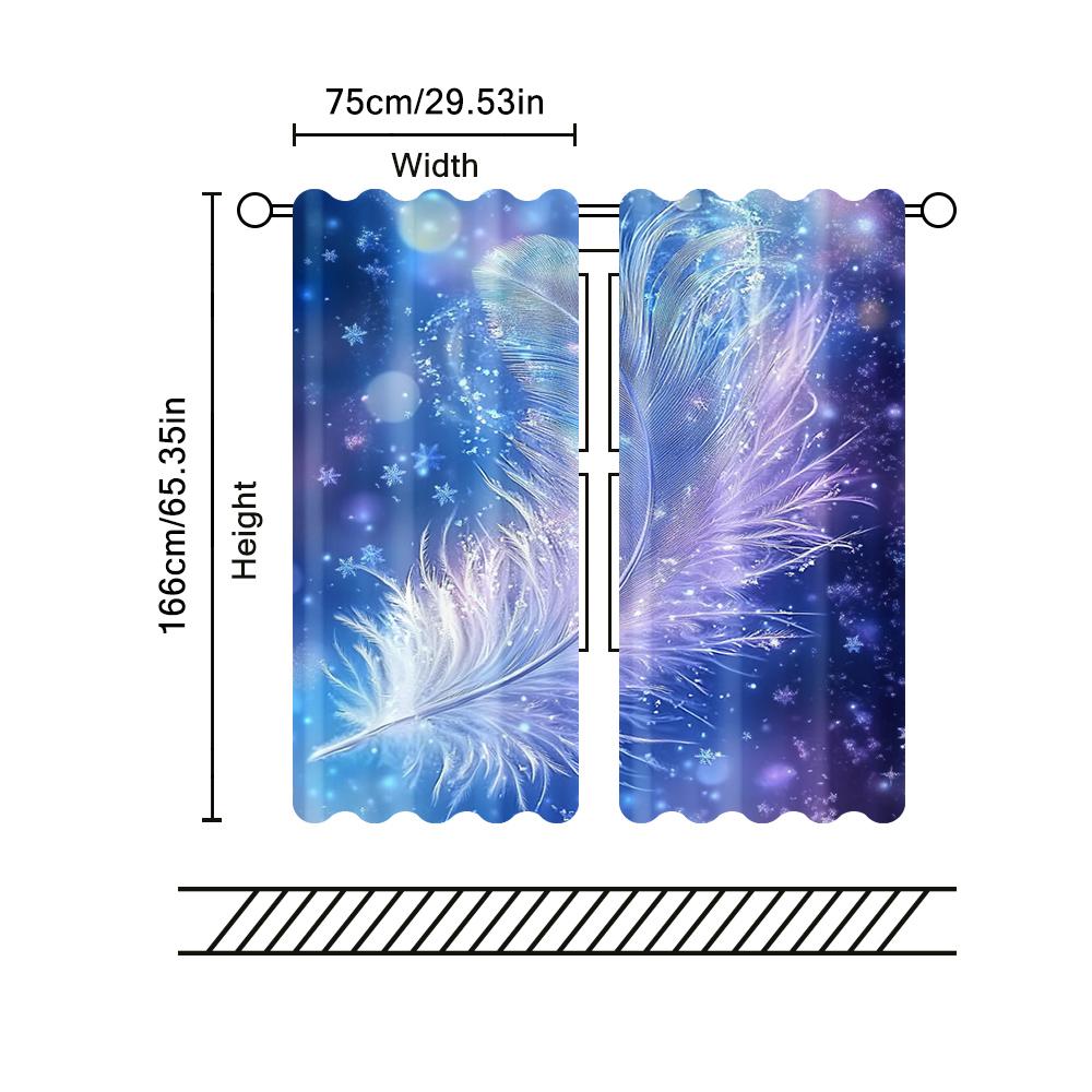 2pc,  Window Treatment Curtains Feather Pattern Machine Washable Fabric,Without Electricity Birthday Party for Home Decor