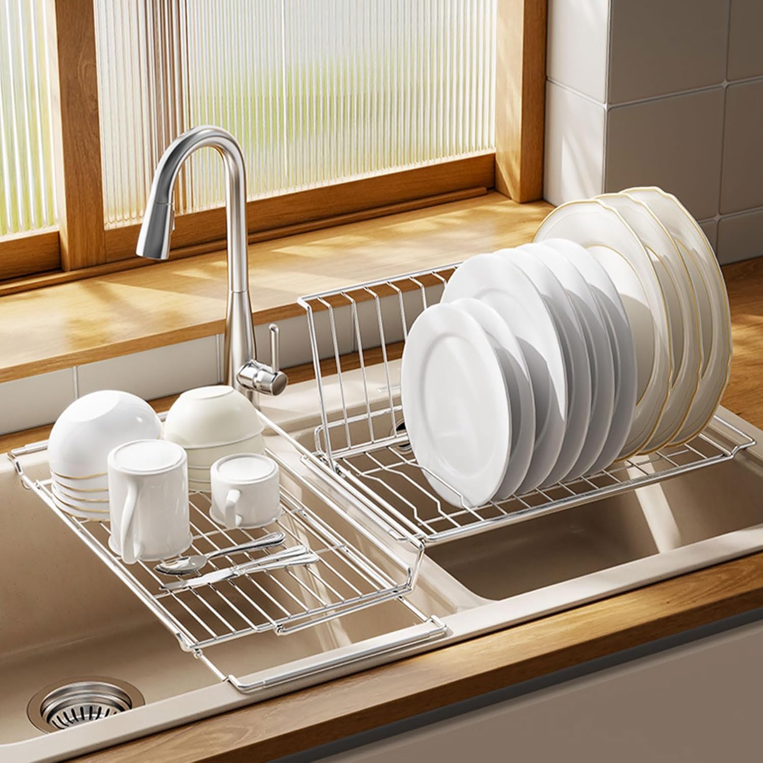 

ZMZZZX Сушилка для посуды Над Рядом с Нержавеющая Расширяемая посуда Складная Можно повесить Использование пространства сушилка, корзина, раковина, раковина, сталь, сушилка,