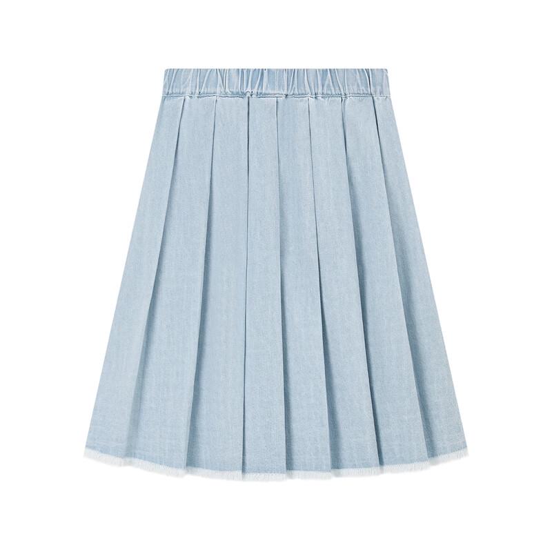 ELLE KIDS Girls' Light Denim Frayed Pleated Skirt