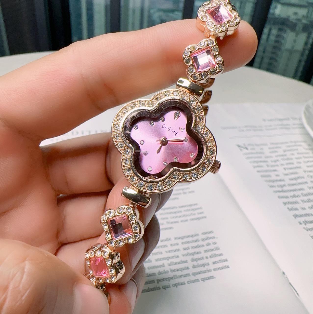 

Элегантные женские кварцевые часы, украшенные стразами, с дизайном в виде четырехлистного клевера